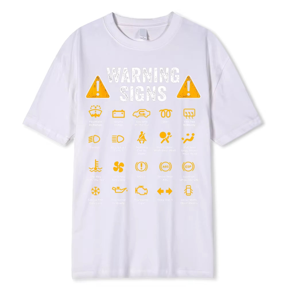 Funny Driving Warning Signs 101 Auto Mechanic Gift Driver T-Shirt Oversized Casual T Shirt Cotton Mens Tops Tees Cotton Clothing