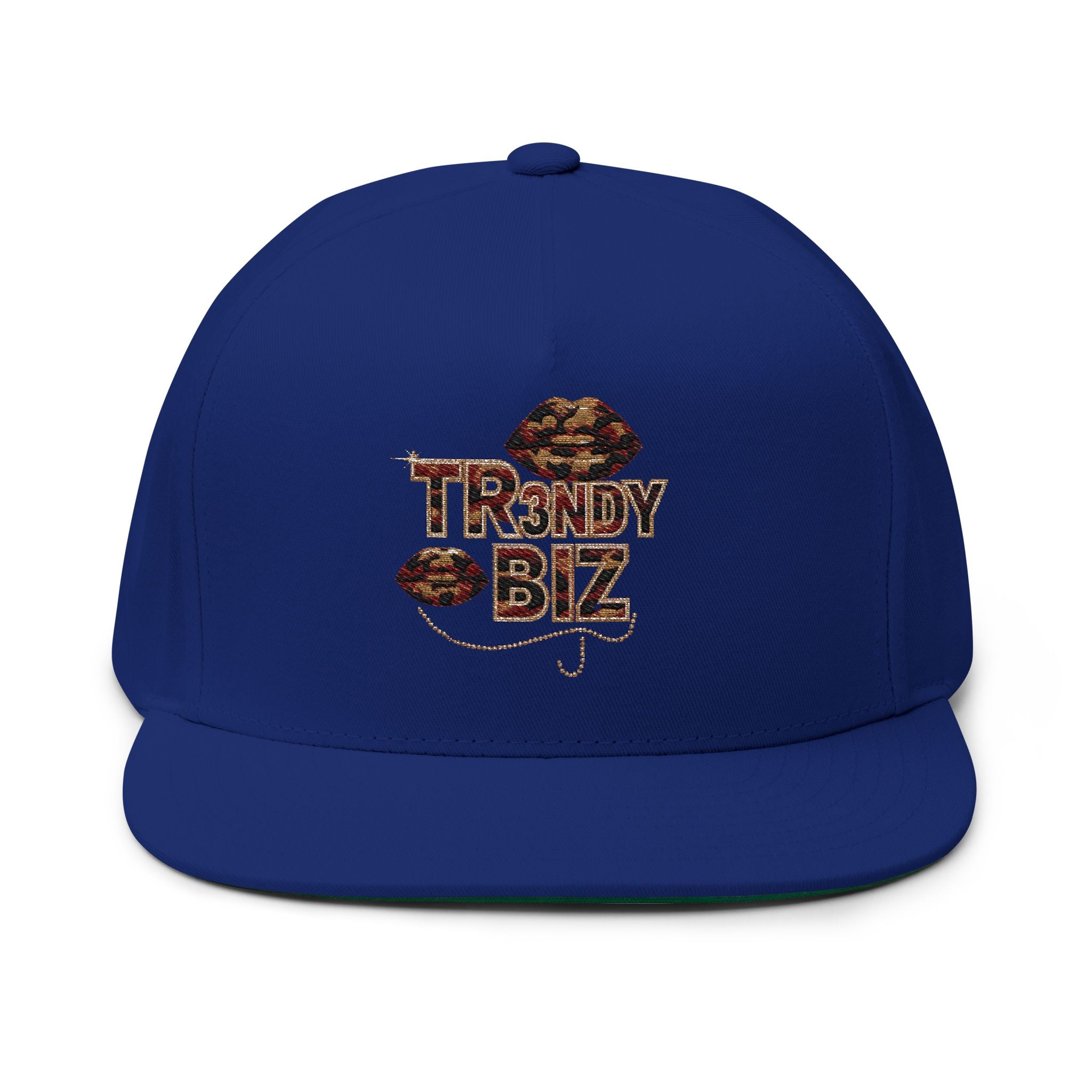 Tr3ndyBiz Flat Bill Cap — 'Tr3ndy Biz' Leopard Embroidered Snapback