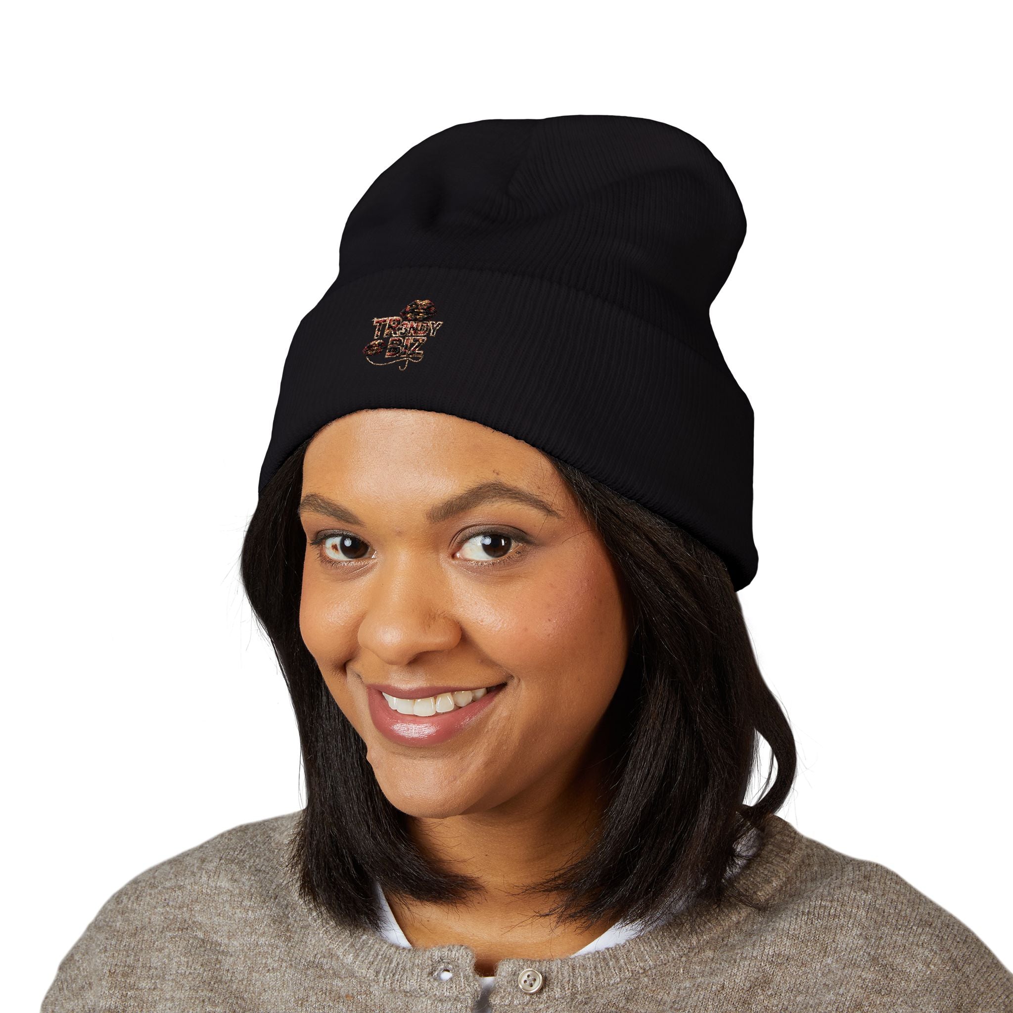 Tr3ndyBiz Leopard 'Tr3ndyB33nie’ Embroidered Cuffed Beanie