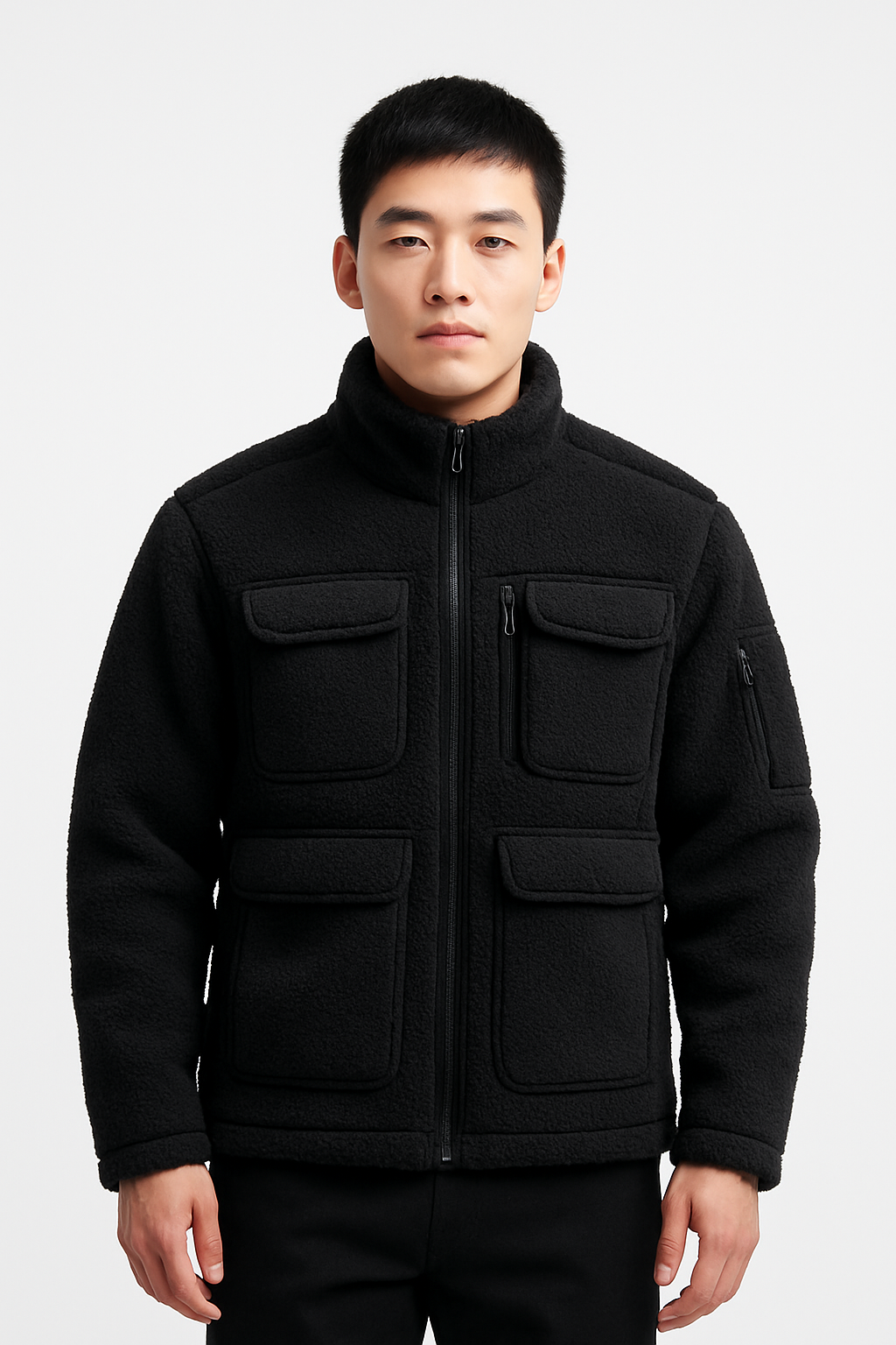 Tr3ndyBiz Mens Sherpa Fleece Utility Jacket With Full Zip For Warmth And Comfort In Everyday Outdoor Wear