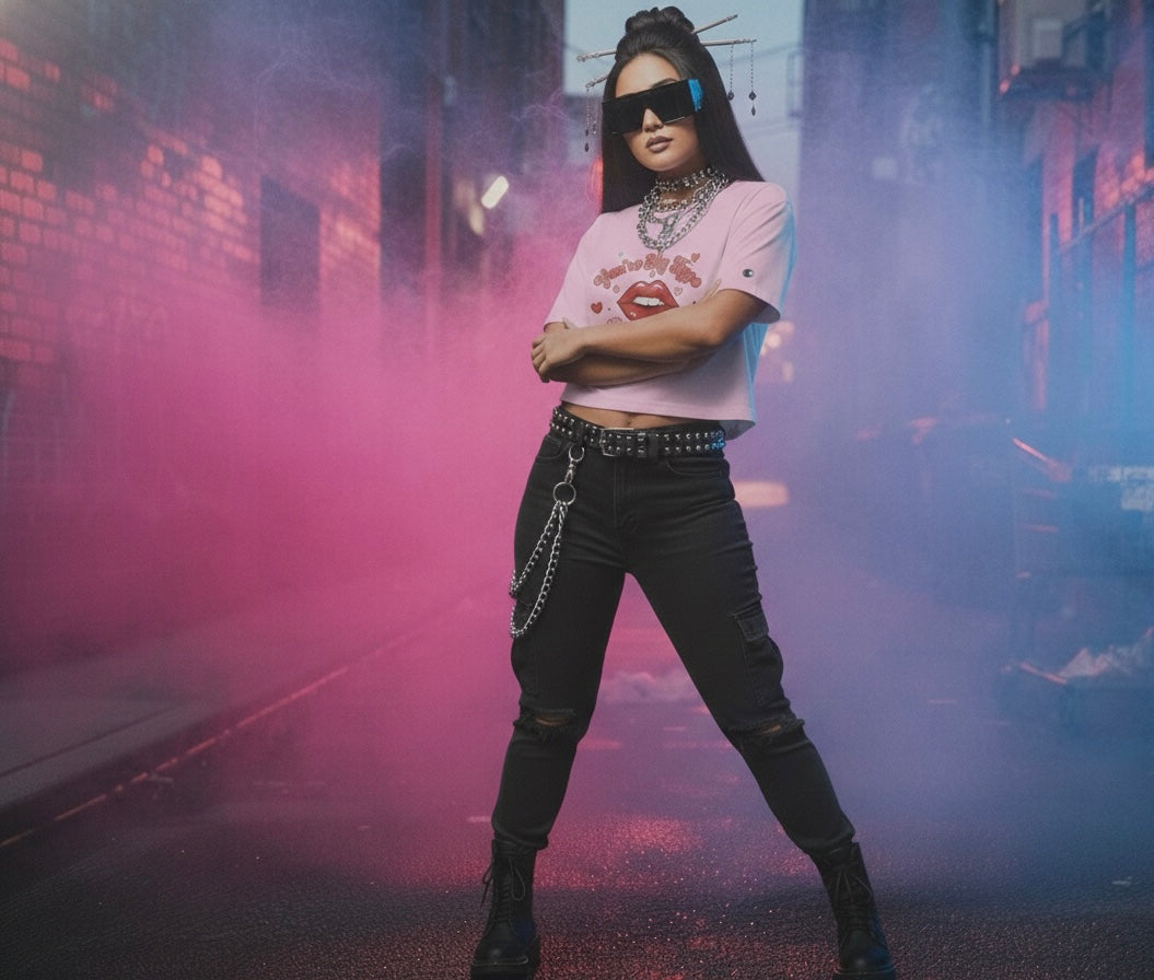 Tr3ndyBiz Valentine’s Day Cropped Tee – “You’re My Type” Kiss Graphic