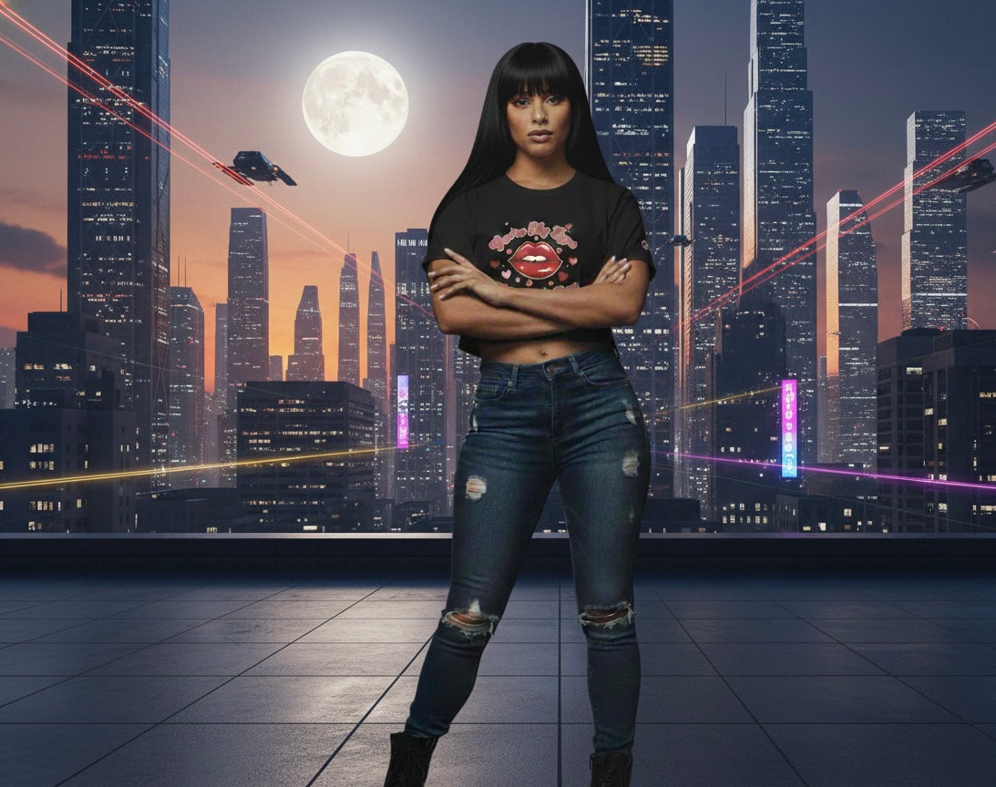 Tr3ndyBiz Valentine’s Day Cropped Tee – “You’re My Type” Kiss Graphic