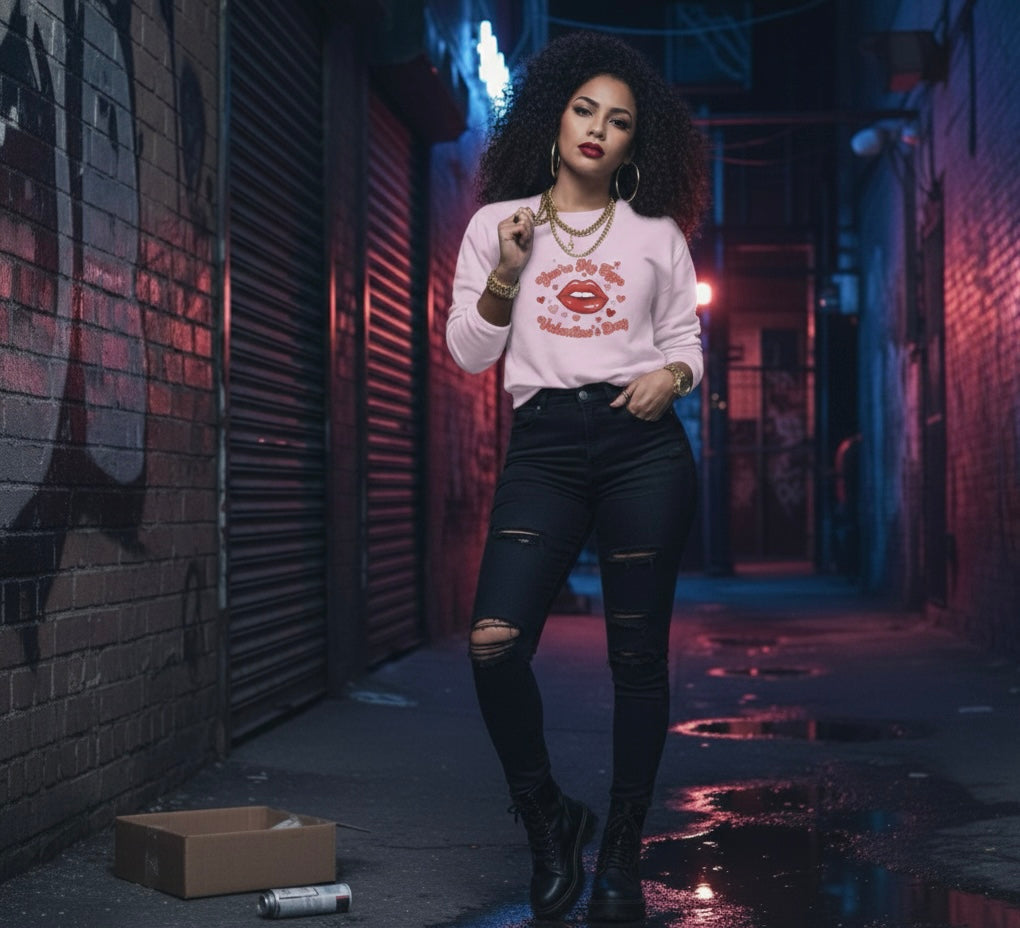 Tr3ndyBiz   Valentine’s Day Kiss Crewneck Sweatshirt – “You’re My Type” Lip Graphi