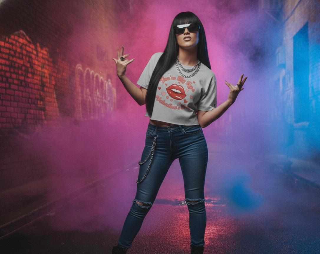 Tr3ndyBiz Valentine’s Day Cropped Tee – “You’re My Type” Kiss Graphic