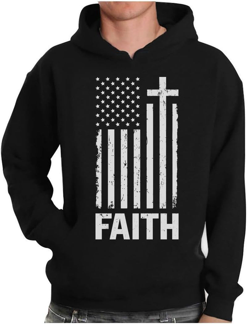 Tr3ndyBiz Faith-Based American Flag Hoodie for Men - Cross & USA Graphic Sweatshirt for Him