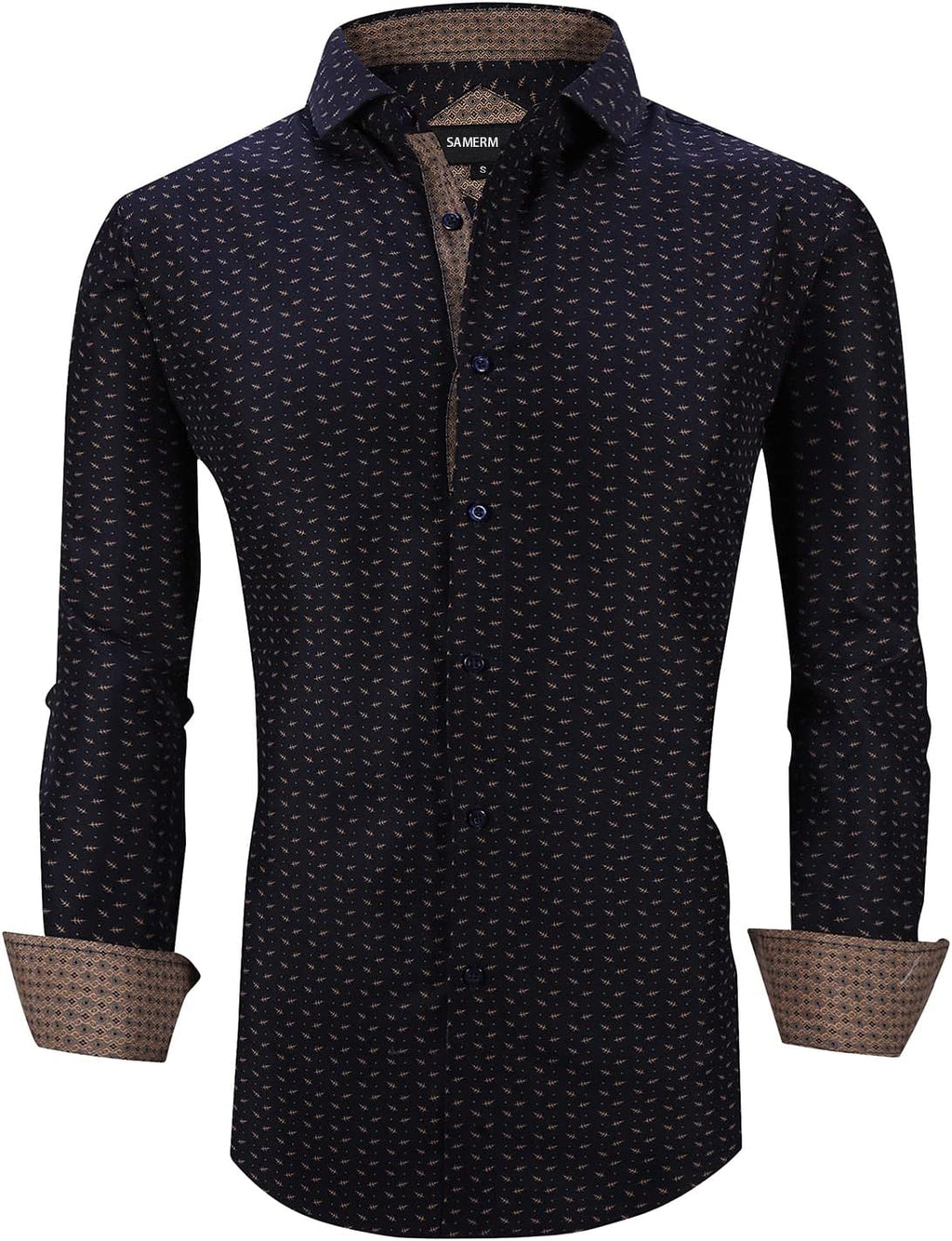 Tr3ndyBiz Mens Printed Dress Shirts Easy Care Regular Fit Long Sleeve Casual Button down Shirt for Men (Print14,M)