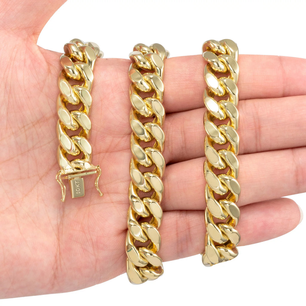 10K Real Yellow Gold Miami Cuban Link 13Mm Thick Chain Necklace (20"-30") Italian Jewelry for Men