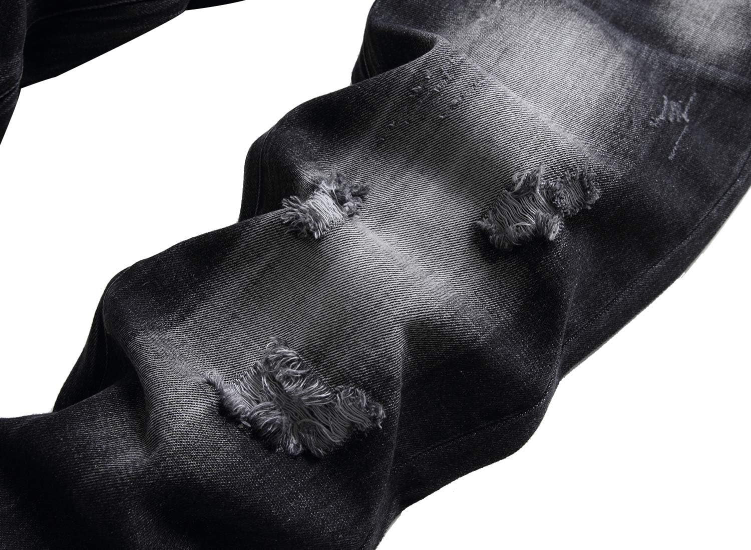 Tr3ndyBiz Men'S Ripped Slim Fit Jeans Straight Leg Distressed Patch Denim Pants