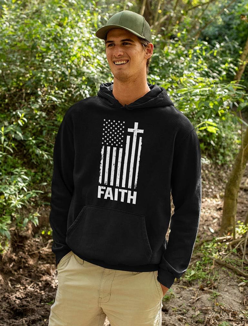 Tr3ndyBiz Faith-Based American Flag Hoodie for Men - Cross & USA Graphic Sweatshirt for Him