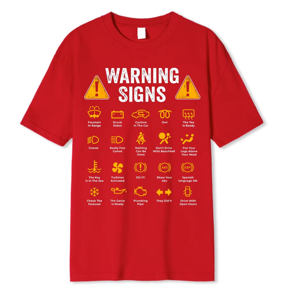 Funny Driving Warning Signs 101 Auto Mechanic Gift Driver T-Shirt Oversized Casual T Shirt Cotton Mens Tops Tees Cotton Clothing