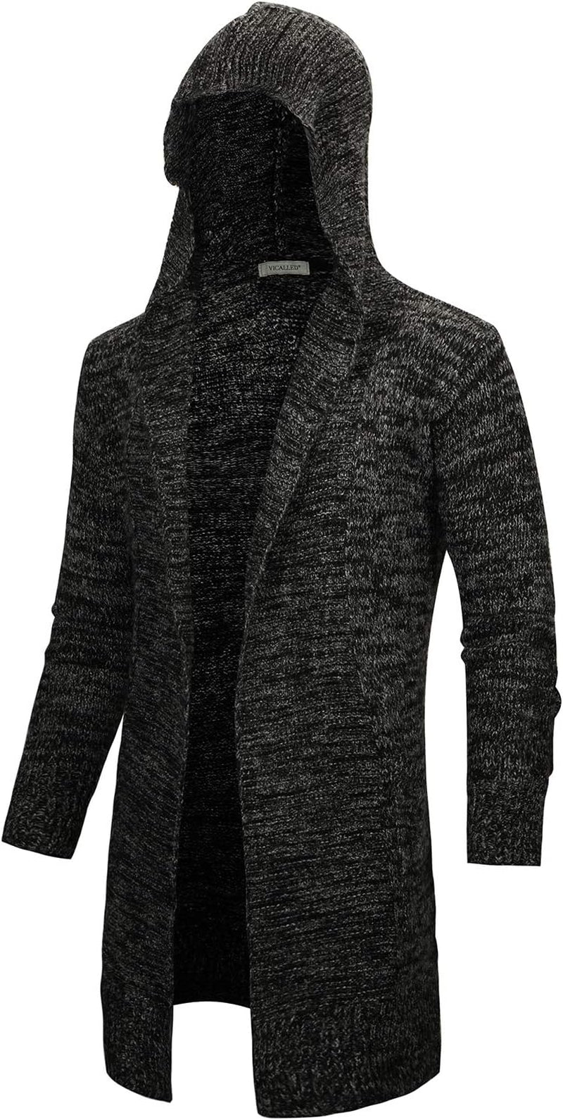 Tr3ndyBiz Men'S Long Cardigan Sweater Hooded Knit Slim Fit Open Front Longline Cardigans with Pockets