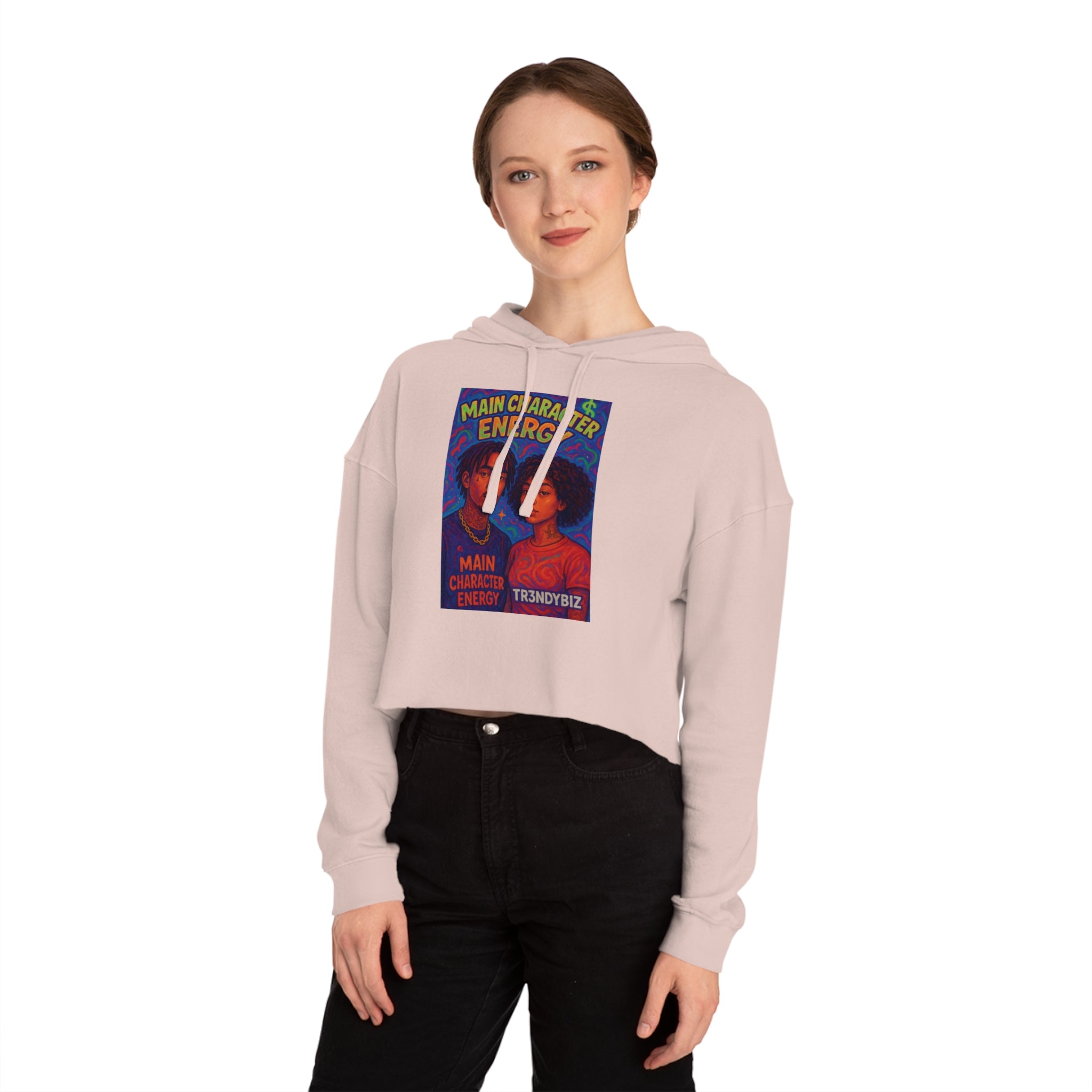 Tr3ndyBiz  "Main Character Energy" Graphic Women’s Cropped Hooded Sweatshirt
