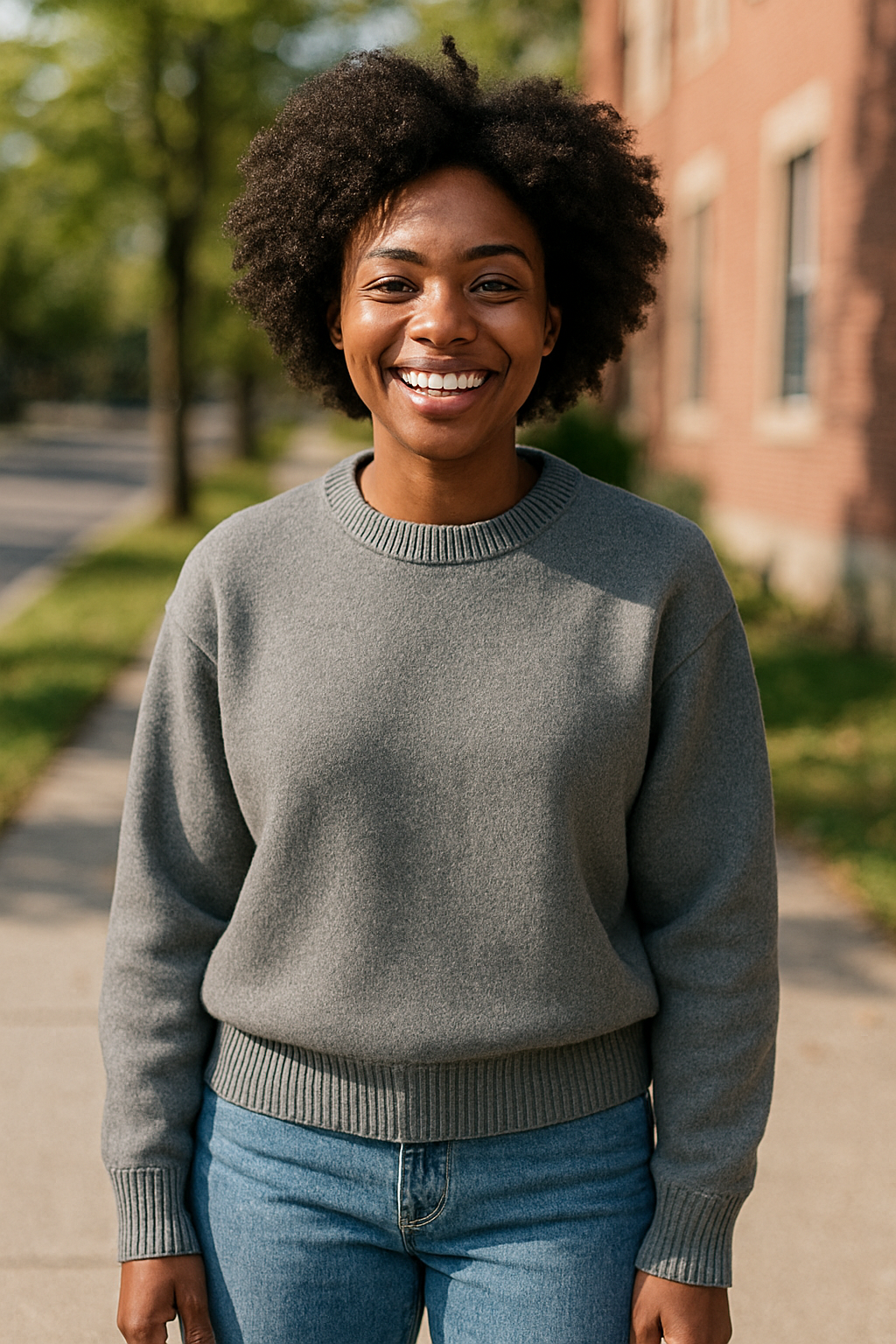 Tr3ndyBiz Classic Grey Knit Crewneck Sweater With Relaxed Fit And Ribbed Cuffs And Hem Everyday Wardrobe Essential