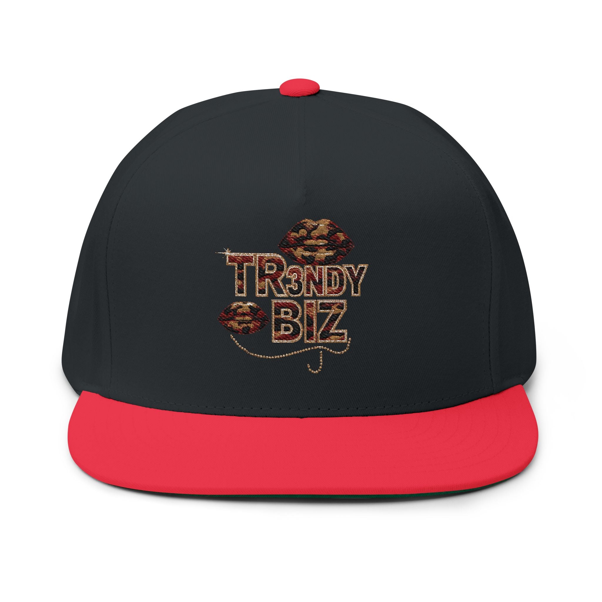 Tr3ndyBiz Flat Bill Cap — 'Tr3ndy Biz' Leopard Embroidered Snapback