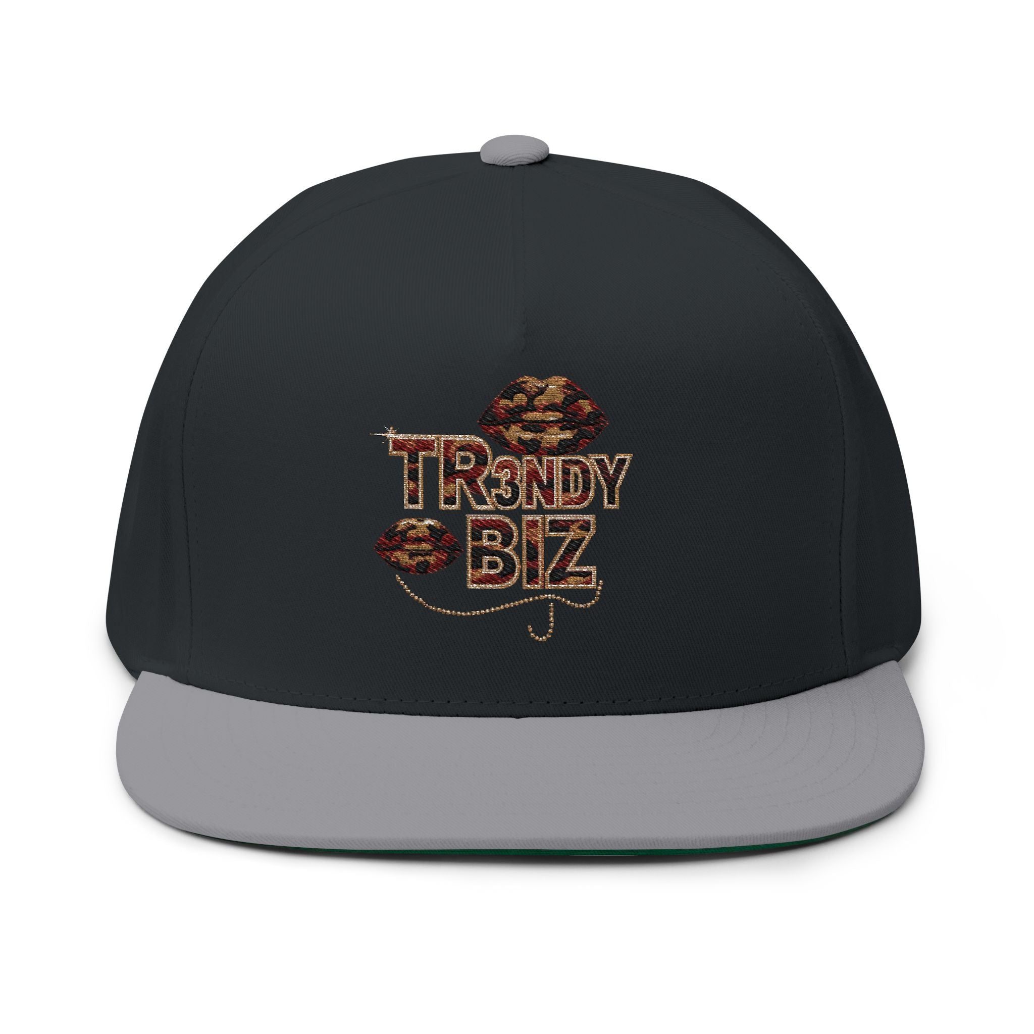 Tr3ndyBiz Flat Bill Cap — 'Tr3ndy Biz' Leopard Embroidered Snapback