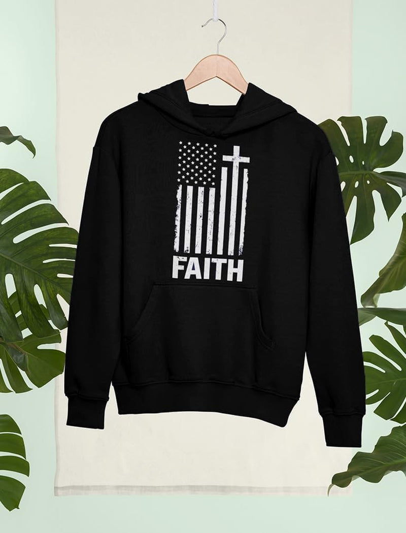 Tr3ndyBiz Faith-Based American Flag Hoodie for Men - Cross & USA Graphic Sweatshirt for Him