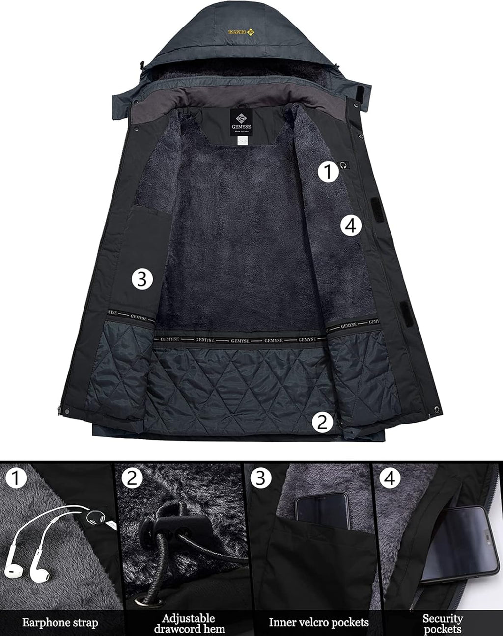 Tr3ndyBiz Men'S Windproof Ski Jacket Warm Raincoats Snowboarding Hooded Parka with Multi-Pockets