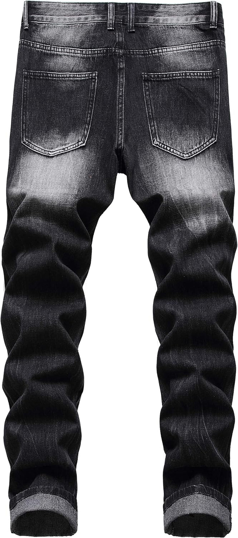 Tr3ndyBiz Men'S Ripped Slim Fit Jeans Straight Leg Distressed Patch Denim Pants