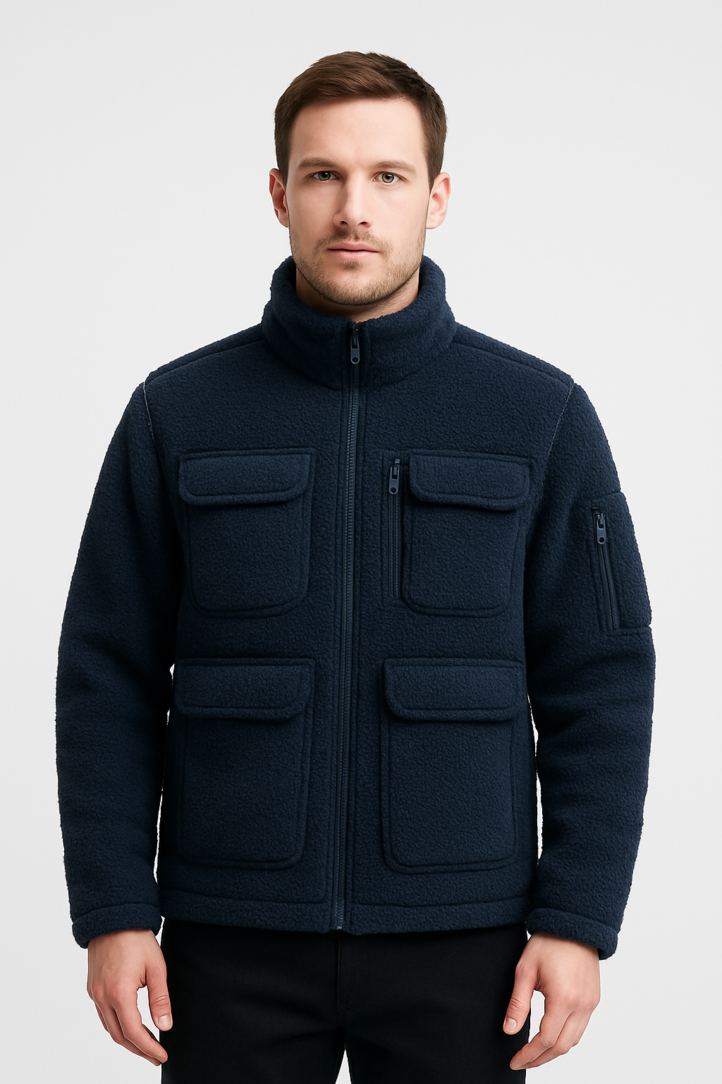 Tr3ndyBiz Mens Sherpa Fleece Utility Jacket With Full Zip For Warmth And Comfort In Everyday Outdoor Wear