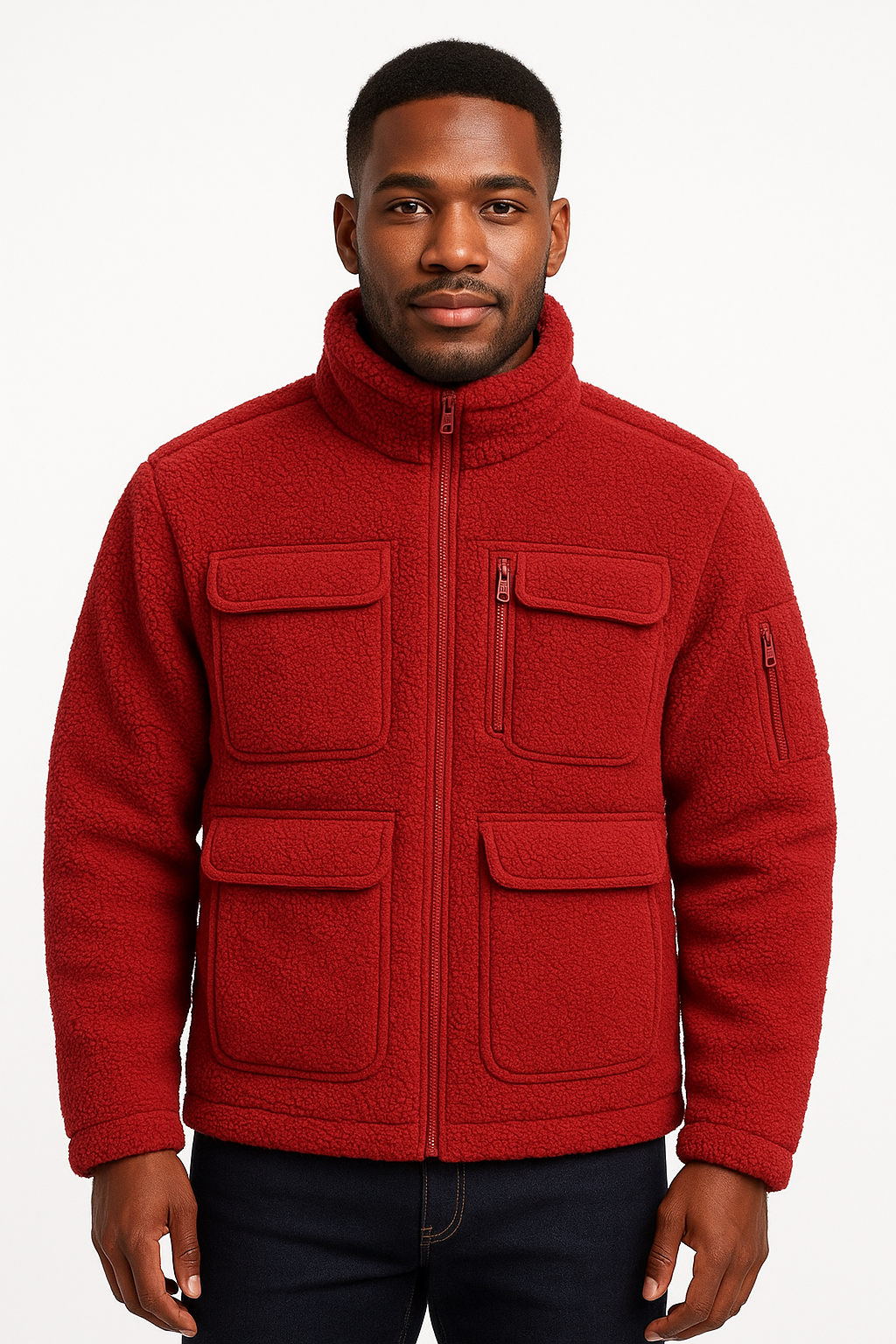 Tr3ndyBiz Mens Sherpa Fleece Utility Jacket With Full Zip For Warmth And Comfort In Everyday Outdoor Wear
