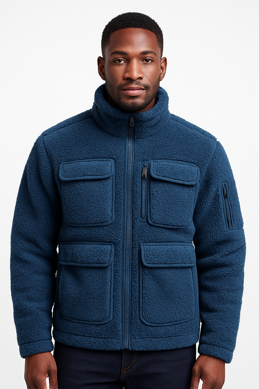 Tr3ndyBiz Mens Sherpa Fleece Utility Jacket With Full Zip For Warmth And Comfort In Everyday Outdoor Wear