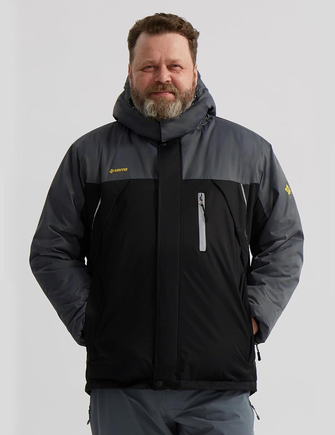 Tr3ndyBiz Men'S Windproof Ski Jacket Warm Raincoats Snowboarding Hooded Parka with Multi-Pockets