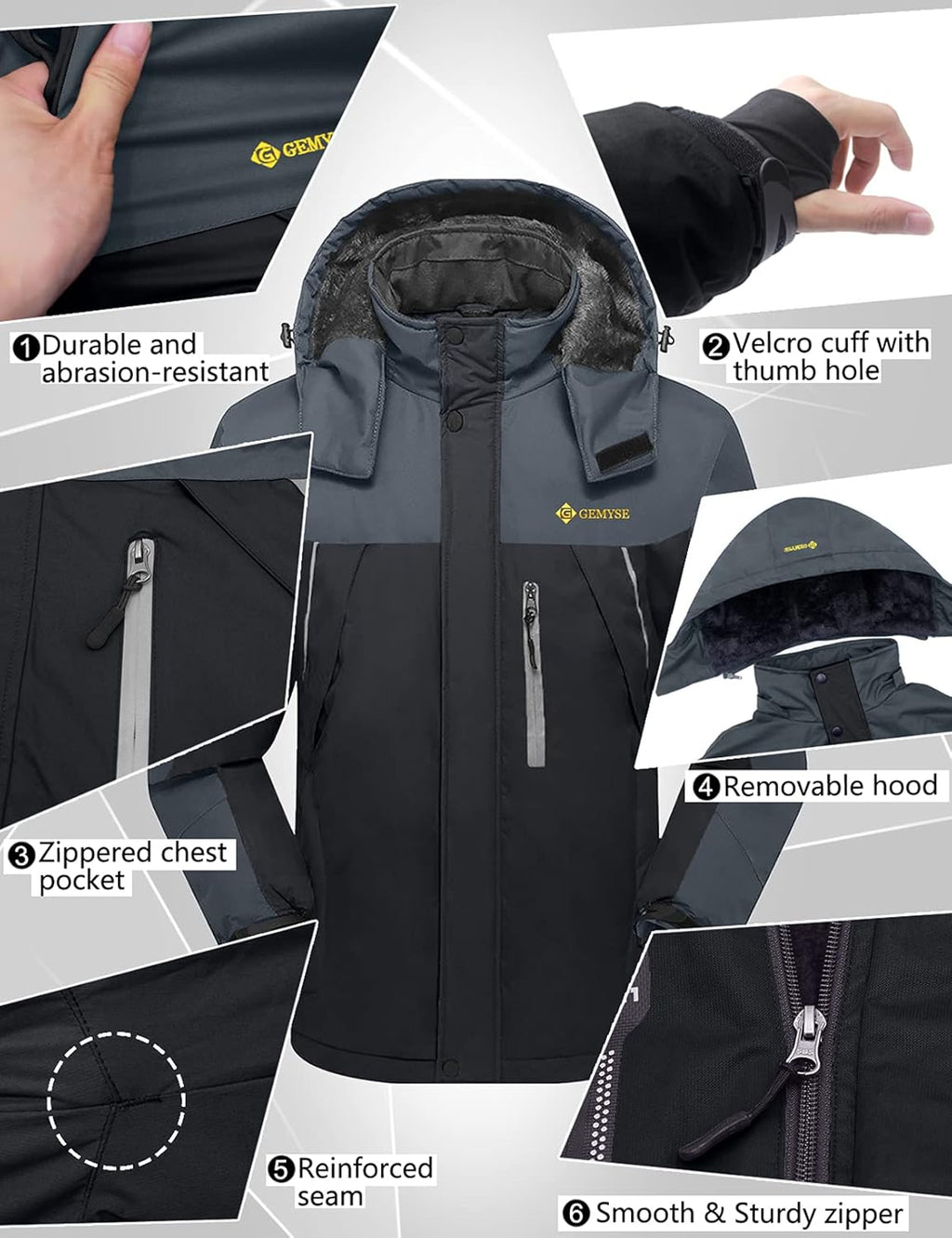 Tr3ndyBiz Men'S Windproof Ski Jacket Warm Raincoats Snowboarding Hooded Parka with Multi-Pockets