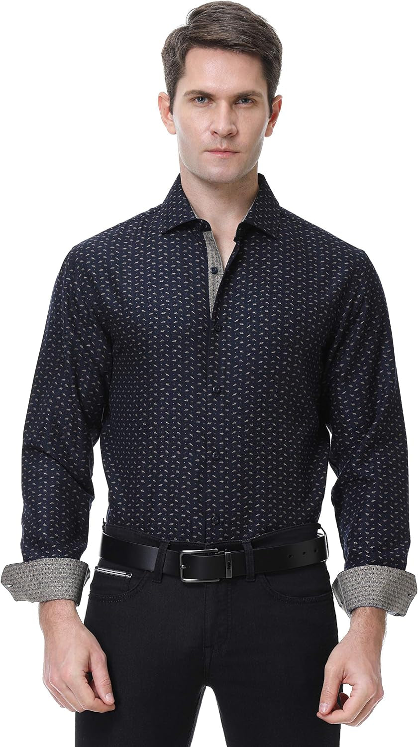 Tr3ndyBiz Mens Printed Dress Shirts Easy Care Regular Fit Long Sleeve Casual Button down Shirt for Men (Print14,M)