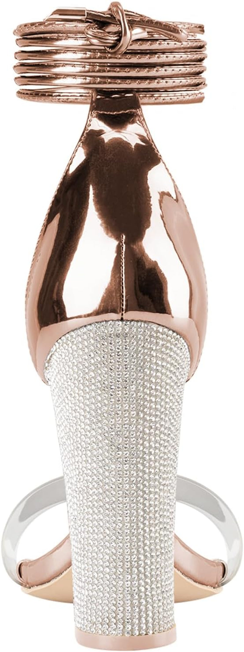 Chunky Heels Sandals for Women Comfy Open Toe Strappy Rhinestone High Heeled Sandals White Silver Gold Black Ankle Clear Heels for Party Wedding