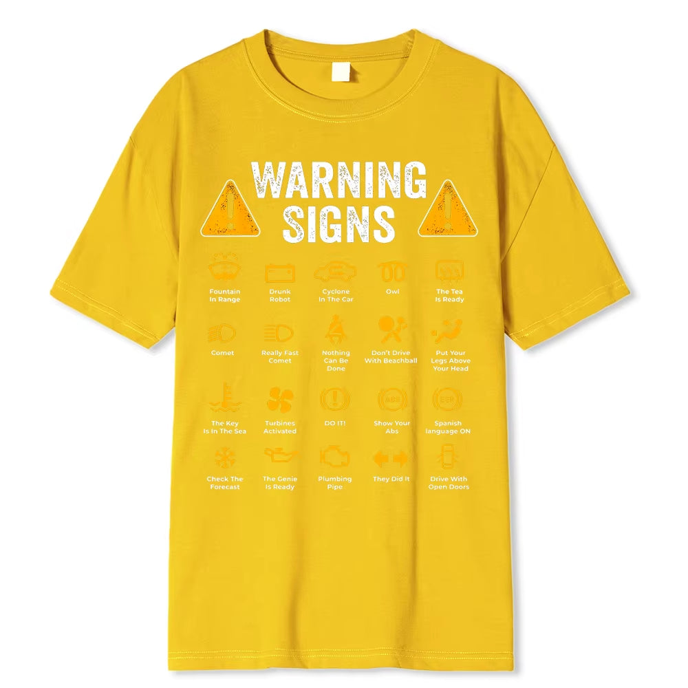 Funny Driving Warning Signs 101 Auto Mechanic Gift Driver T-Shirt Oversized Casual T Shirt Cotton Mens Tops Tees Cotton Clothing