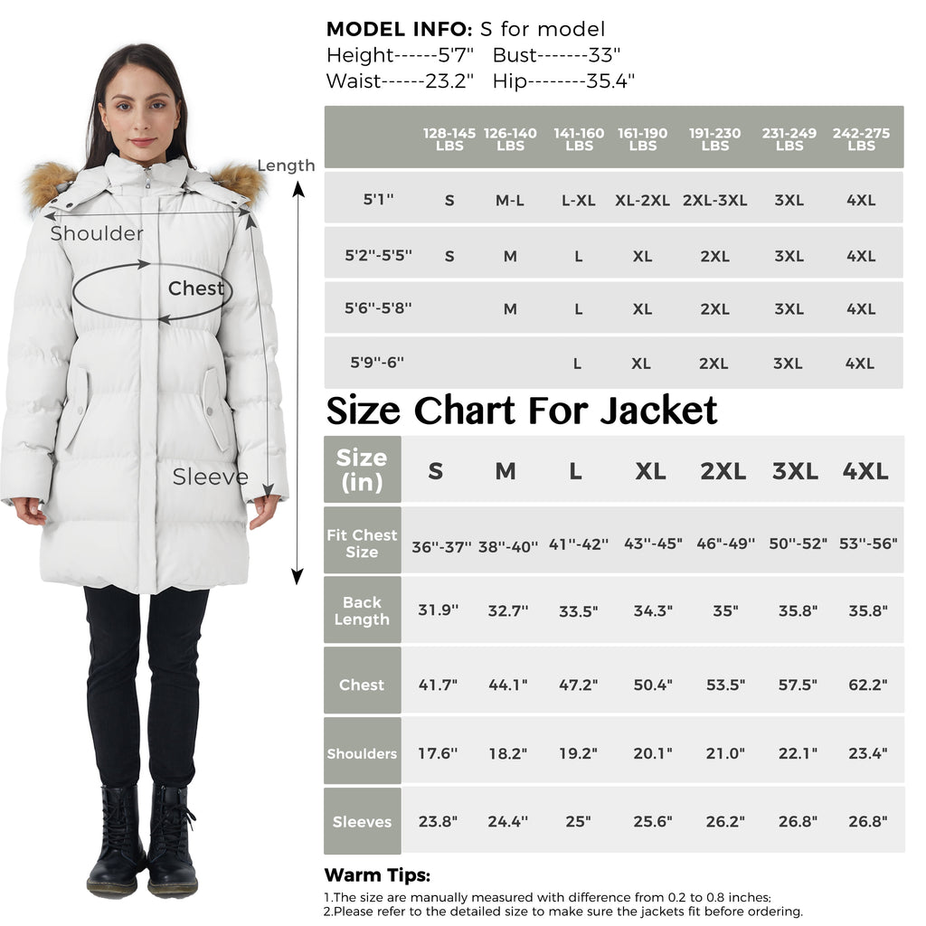 Women'S Puffer Jacket Warm Winter Coat Hooded Waterproof Puffer Jacket White M