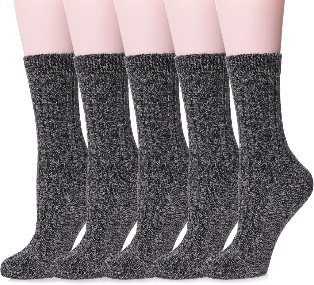 Womens 5 Pairs Soft Thick Comfort Casual Cotton Warm Wool Crew Winter Socks