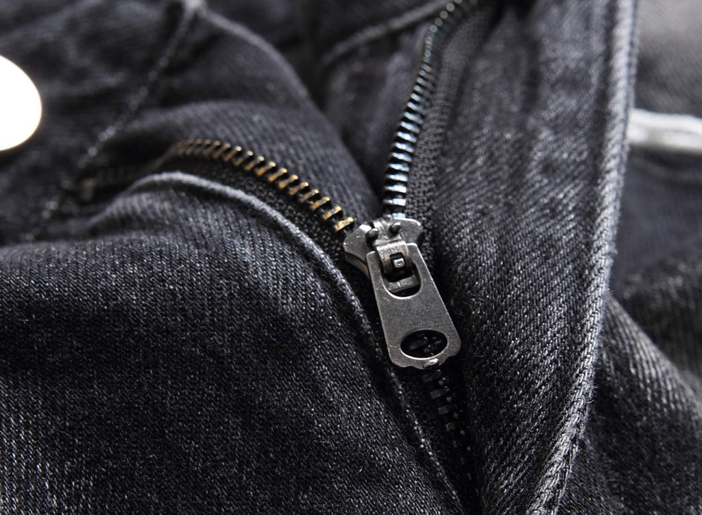 Tr3ndyBiz Men'S Ripped Slim Fit Jeans Straight Leg Distressed Patch Denim Pants